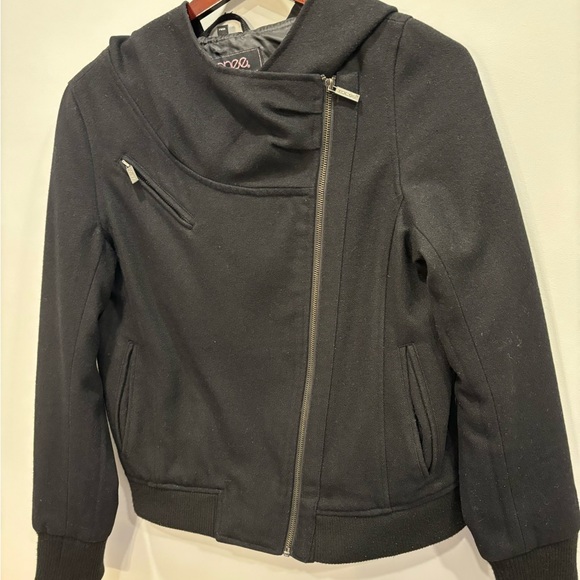 Black wool blend HONEE bomber jacket. - Picture 3 of 14